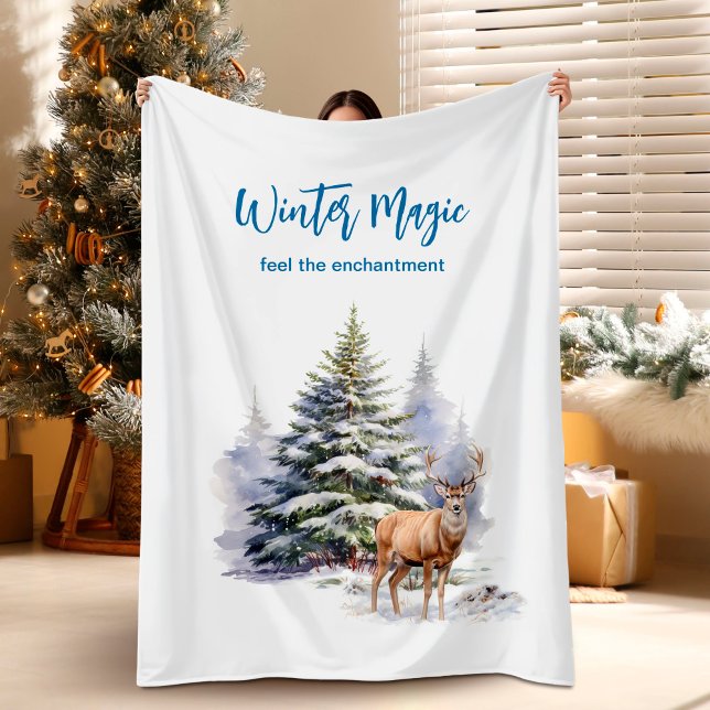 Winter Magic Forest Deer Fleece Blanket (Winter Magic Forest Deer Fleece Blanket)