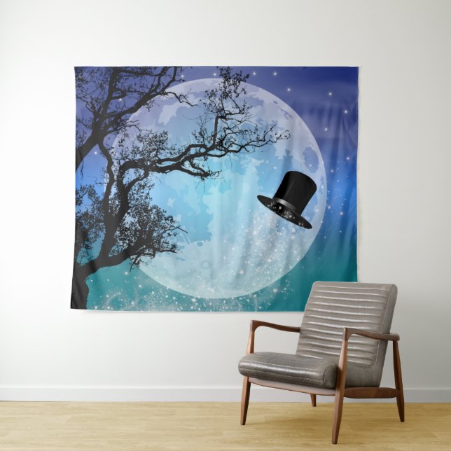Winter Magic Snowmans' Hut Vollmond Wandteppich (Beispiel (Horizontal))