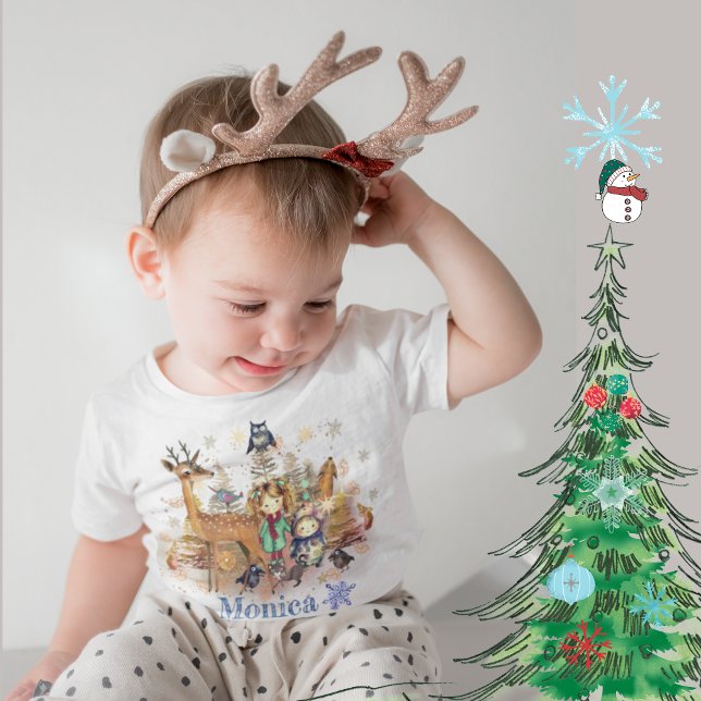 Winter Magic Woodland, Hirsch Baby T-shirt (Winter Magic Woodland, Deer Baby T-Shirt mockup)