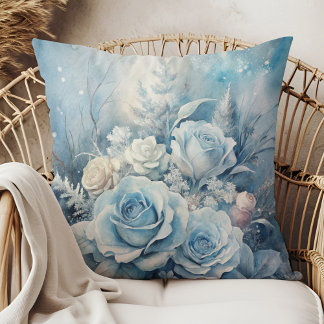 Winter-Magie Blaue Rose Florale Kissen