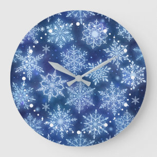 Winter-Magie-Schneeflocken Tiefblauer Himmel Große Wanduhr