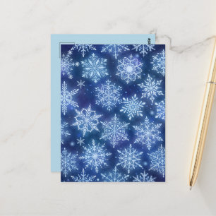 Winter-Magie-Schneeflocken Tiefblauer Himmel Postkarte