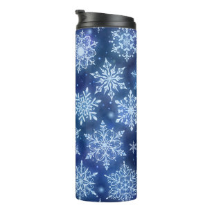 Winter-Magie-Schneeflocken Tiefblauer Himmel Thermosbecher