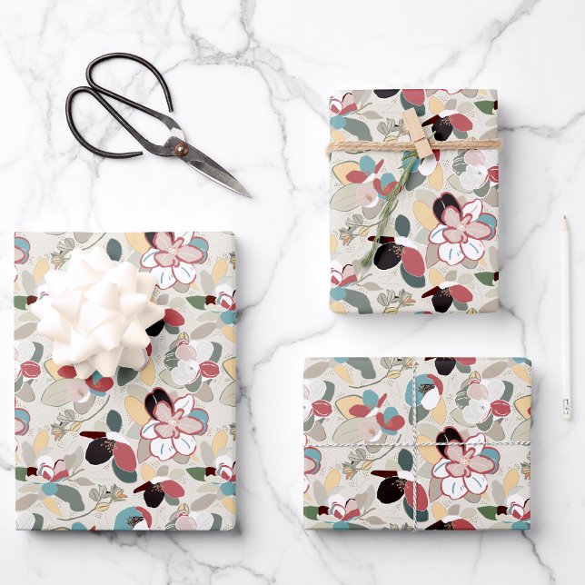 Winter Magnolia blutneutral Geschenkpapier Set (Winter Magnolia Floral Neutral Wrapping Paper Sheets from Studio Posies. )