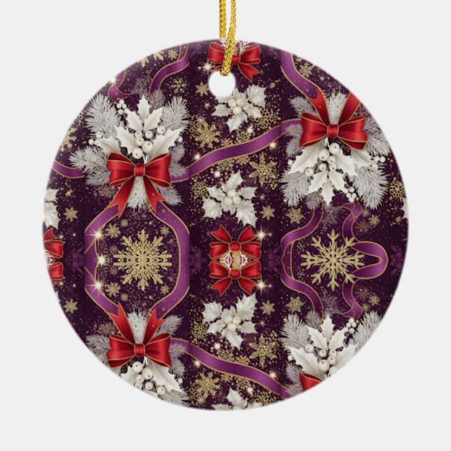 Winter Majesty — Gold Snowflakes & Scarlet Ribbons Keramik Ornament (Vorne)