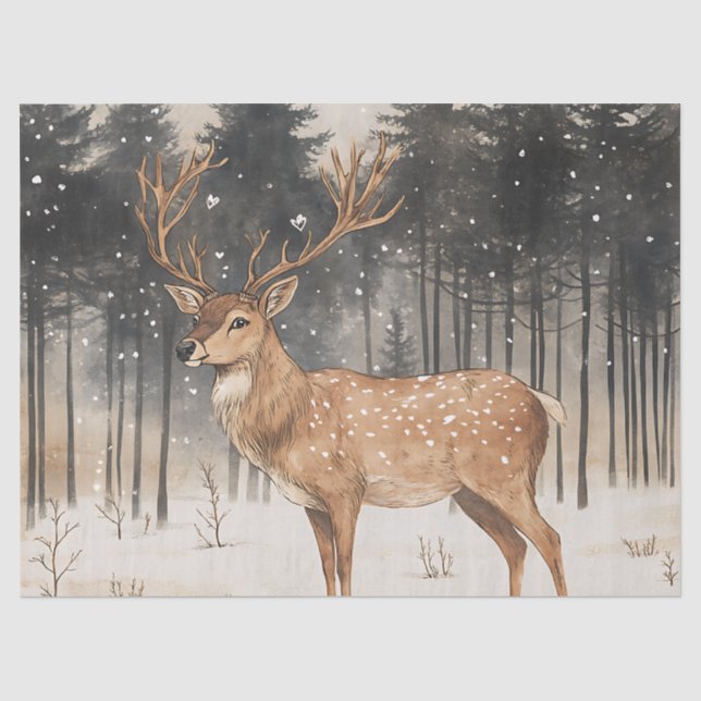 Winter Majesty Stag Winter Szene Seidenpapier (Vorderseite)