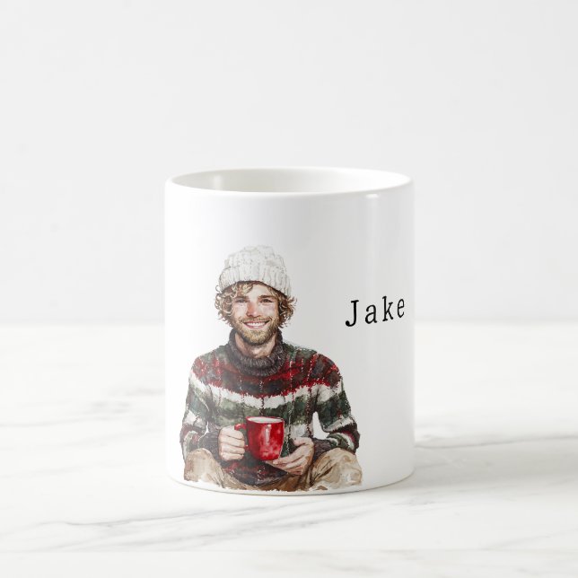 Winter Man with Beard White Hat Kaffeetasse (Mittel)