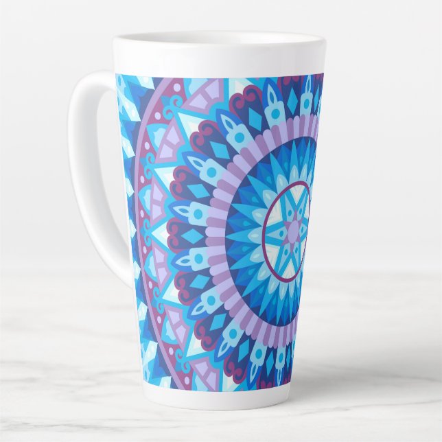 Winter-Mandala Blau Geometrisches Schnee-Muster Ge Milchtasse (Linke Ecke)