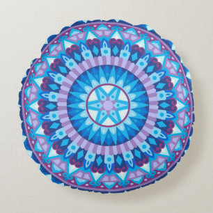 Winter-Mandala Blaue Schneeflocke Geometrisch Gemü Rundes Kissen