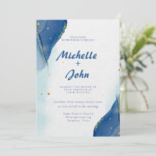 Winter Marble Aquarell Gold Blue Wedding Einladung