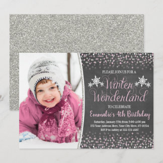 Winter-Märchenland-Geburtstags-Einladung mit Foto Einladung