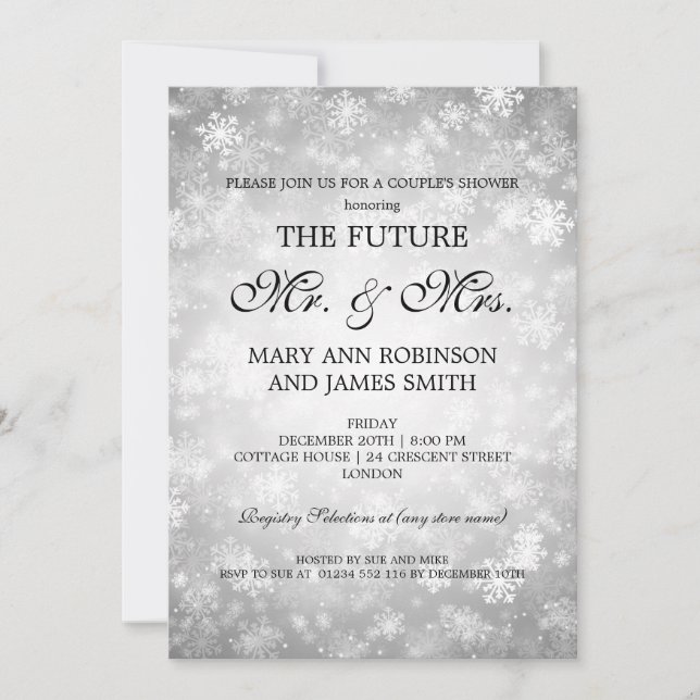 Winter-Märchenland Herr-Frau Couples Shower Silver Einladung (Vorderseite)