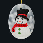 Winter-Märchenland-Schneemann Keramikornament<br><div class="desc">Keramikverzierung,  die ein Bild eines niedlichen Snowman im Schnee kennzeichnet.</div>