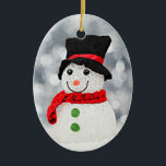 Winter-Märchenland-Schneemann Keramikornament<br><div class="desc">Keramikverzierung,  die ein Bild eines niedlichen Snowman im Schnee kennzeichnet.</div>