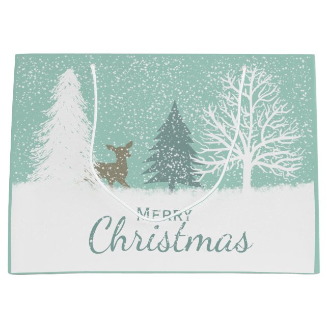 Winter-Märchenlandrotwild, Schnee-Kiefer Große Geschenktüte (Vorderseite)