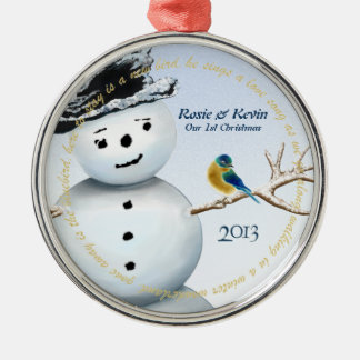 Winter-MärchenlandSnowman mit Liebe-Vogel Ornament Aus Metall