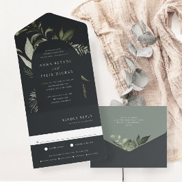 Winter Meadow Green Botanical Arch Wedding All In One Einladung
