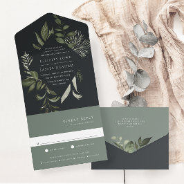 Winter Meadow Green Botanical Frame Wedding All In One Einladung