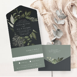 Winter Meadow Green Botanical Frame Wedding All In One Einladung