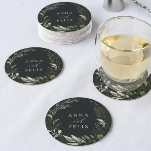 Winter Meadow Green Botanical Personalisiert Weddi Runder Pappuntersetzer