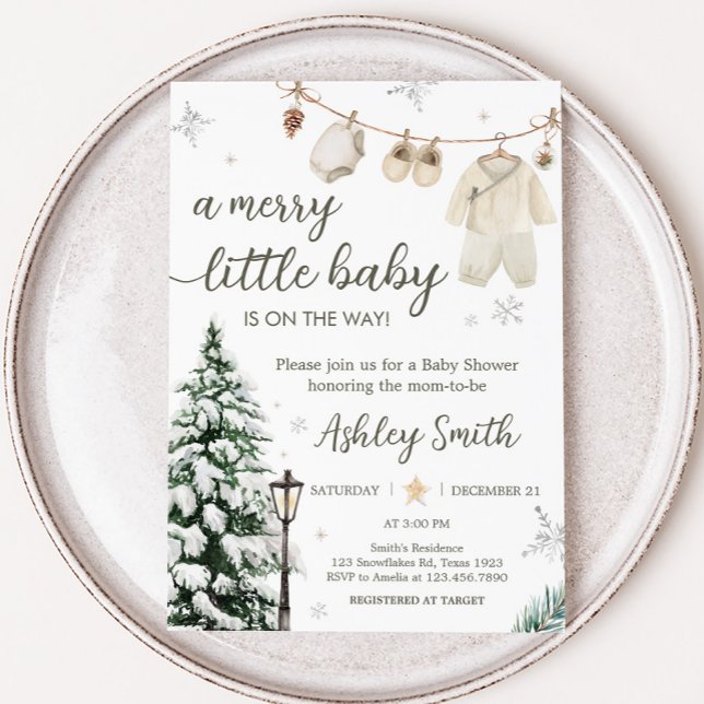 Winter Merry Little Baby Kleidung Baby Dusche Einladung (Merry Little Winter Baby Clothes Baby Shower Invitation)