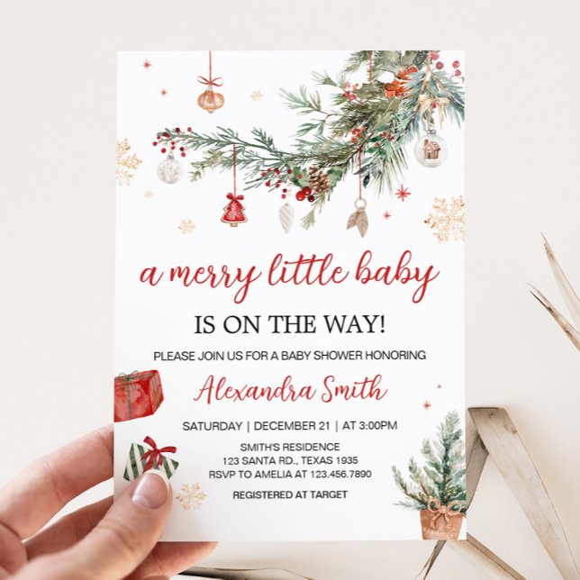 Winter Merry Little Christmas Baby Shower Einladung (Merry Little Winter Christmas Baby Shower Invitation)