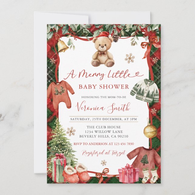 Winter Merry Little Christmas Baby Shower Einladung (Vorderseite)