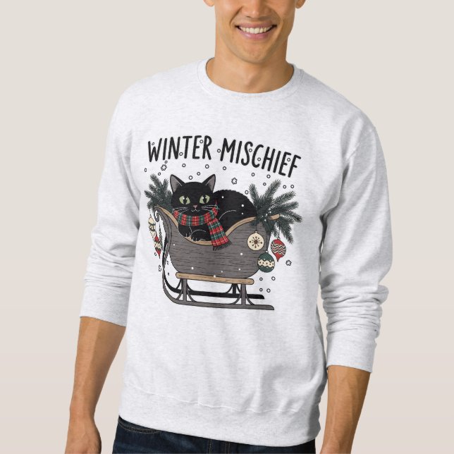 Winter Mischief (1) Christmas Cat Illustration Sweatshirt (Vorderseite)