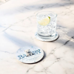 Winter Modern Bearly Wait Baby Dusche Runder Pappuntersetzer