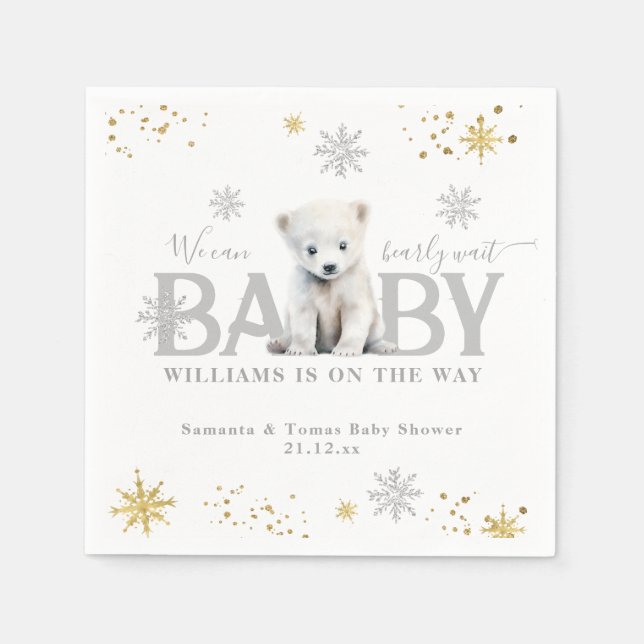 Winter Modern Bearly Wait Baby Dusche Willkommen Serviette (Vorderseite)