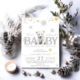 Winter Modern Bearly Wait Neutral Baby Dusche Einladung