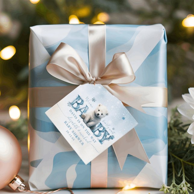 Winter Modern Bearly Wait Polar Bear Baby Dusche Geschenkanhänger (Von Creator hochgeladen)