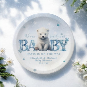 Winter Modern Bearly Wait Snowflake Baby Dusche Pappteller