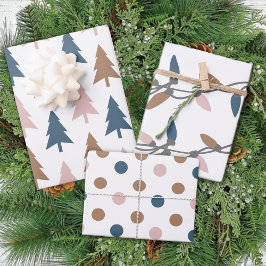 Winter Modern Boho Dots Bäume Weihnachtswrapping Geschenkpapier Set