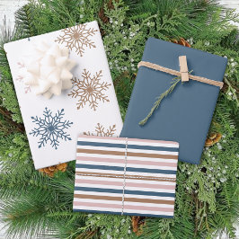 Winter Modern Boho Snowflakes Blue Weihnachten Geschenkpapier Set