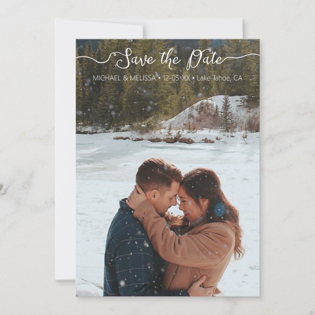 Winter Modern Save the Date Minimalistisch rustika (Vorderseite)