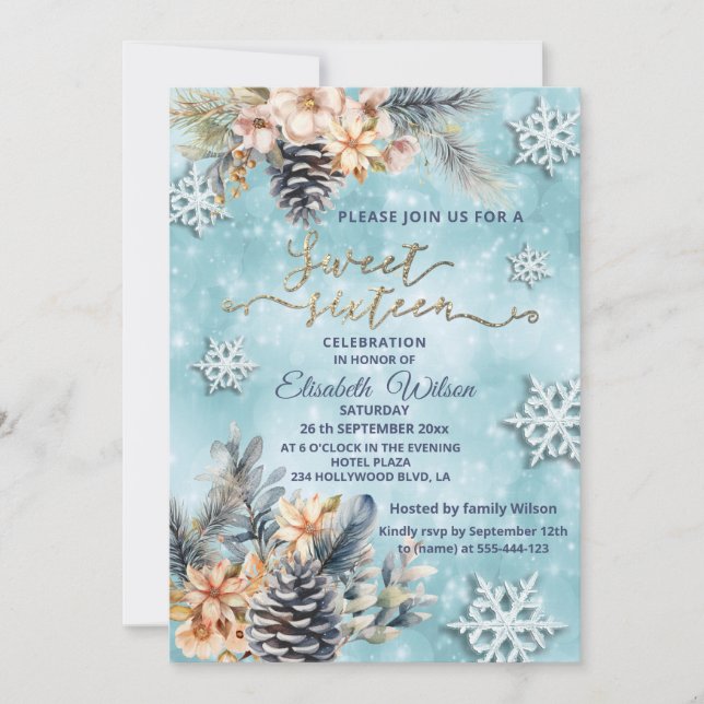 Winter Moderne Bucht florale Wasserfarbe Einladung (Vorderseite)