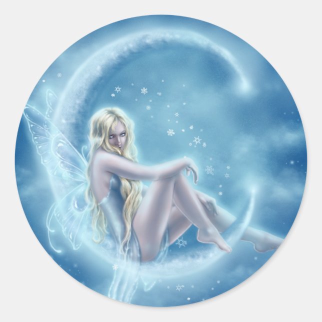 Winter-Mond-Aufkleber Runder Aufkleber (Vorderseite)