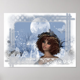 Winter-Mond-Fantasie-Frauen-Plakat-Druck Poster