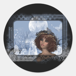 Winter Moon - Fantasy Woman Design Runder Aufkleber