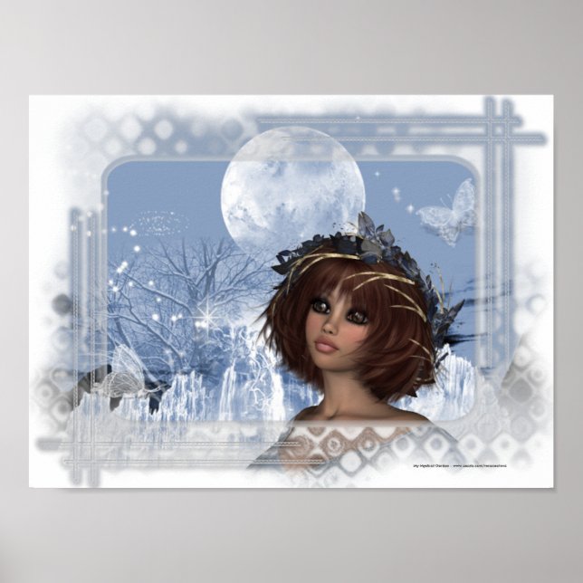 Winter Moon Fantasy Woman Poster Print (Vorne)
