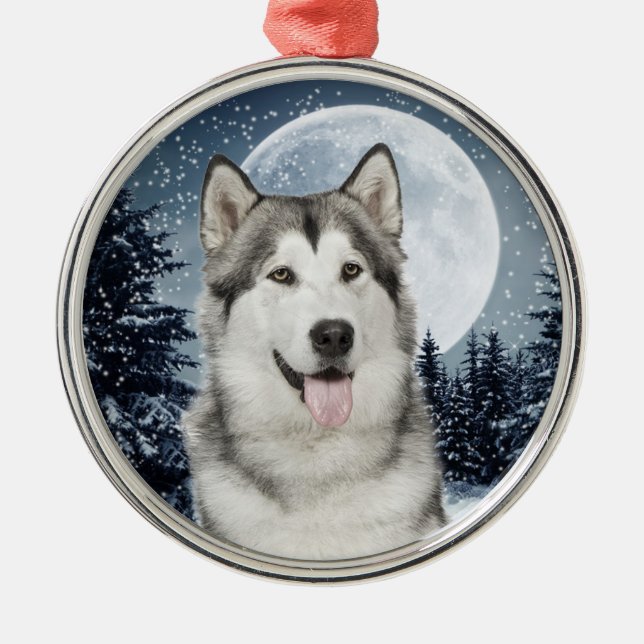Winter Moon Husky Weihnachtsschmuck (Vorne)