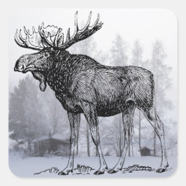 Winter Moose Quadratischer Aufkleber