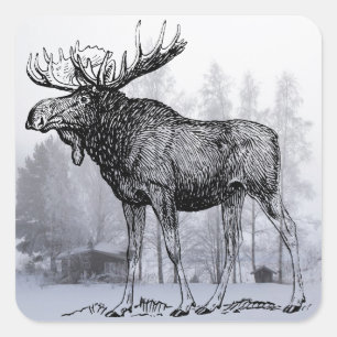 Winter Moose Quadratischer Aufkleber