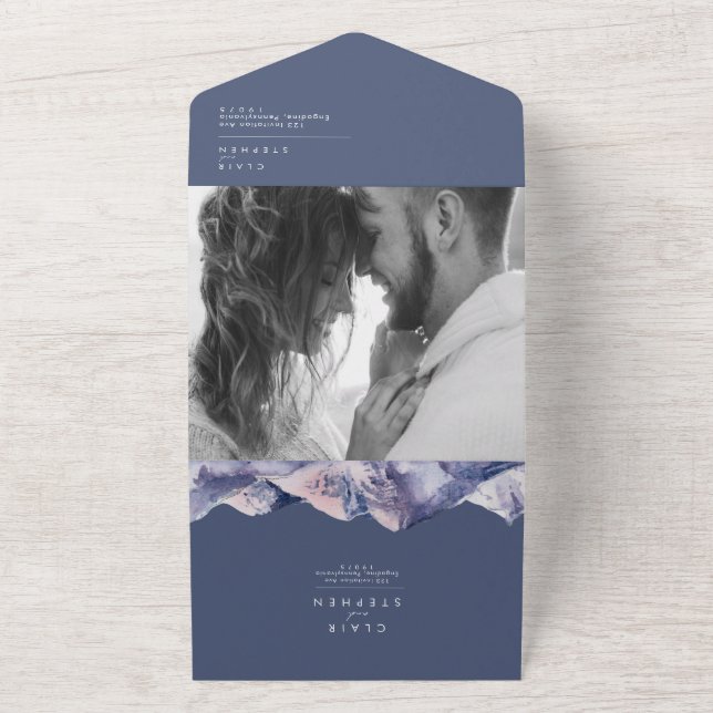 Winter Mountain Abend Foto Siegel und senden All In One Einladung (Außenbereich)