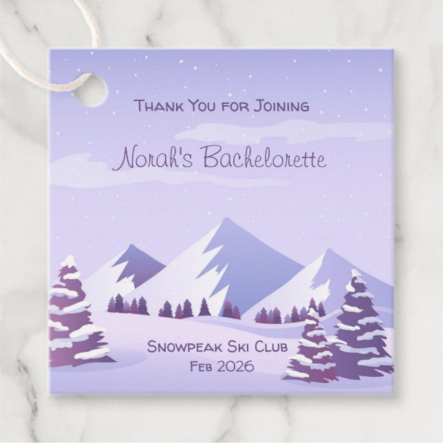 Winter Mountain Bachelorette Personalized Square Geschenkanhänger (Vorderseite)