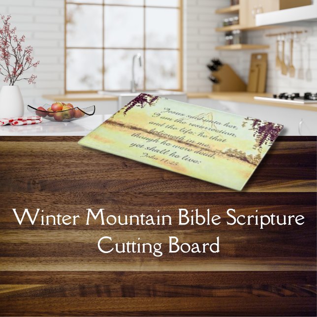 Winter Mountain Bibel Bibel Bibel Cutting Board Schneidebrett (Winter Mountain Bible Scripture Cutting Board)