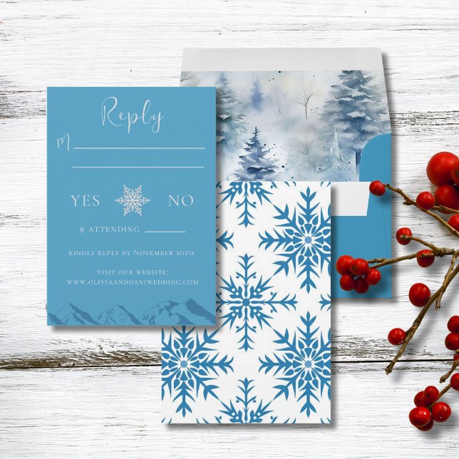 Winter Mountain Blume Hochzeit RSVP Reply Card (Von Creator hochgeladen)