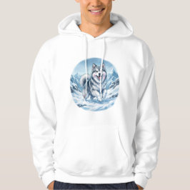 Winter Mountain Dog Chest Print Hoodie