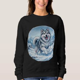 Winter Mountain Dog Chest Print Sweatshirt